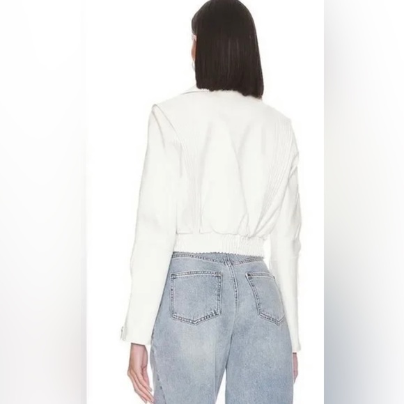 NWT Blank NYC Vegan Leather Cropped Moto Jacket in All Time High White Size S - Picture 3 of 12
